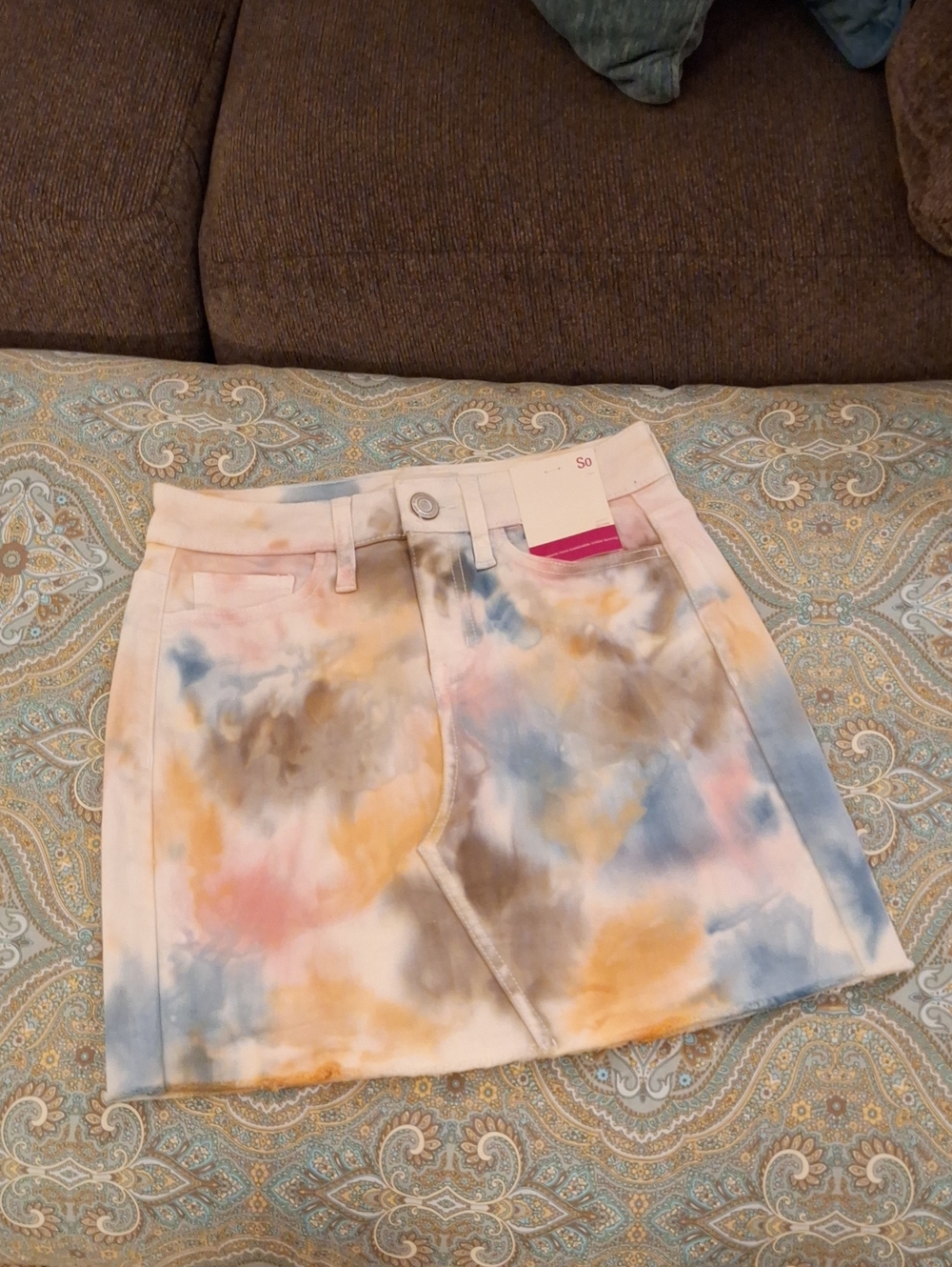 SO Pastel Tie-Dye Mini Skirt in Blue, Pink, Yellow, Brown. Size 0